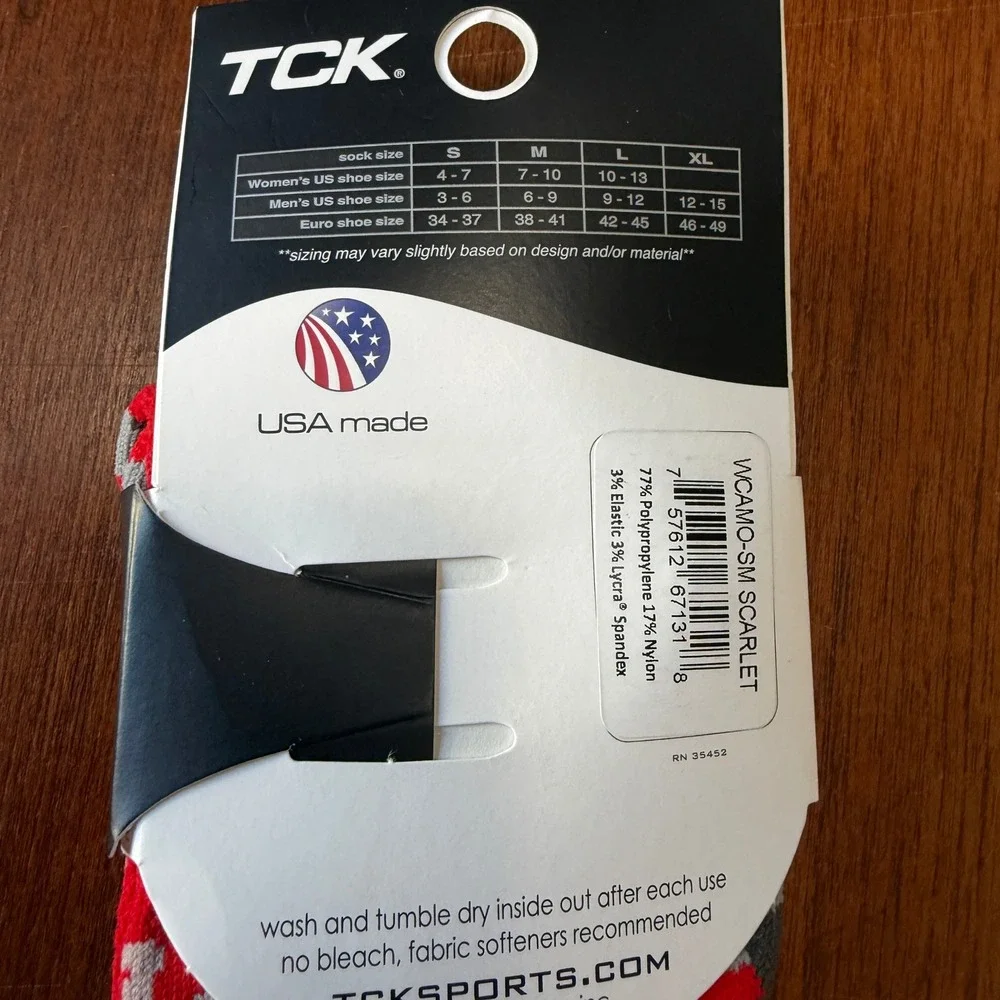 TCK Performance Digital Camo Socks Scarlet Red Black Grey Small Athletic Wicking